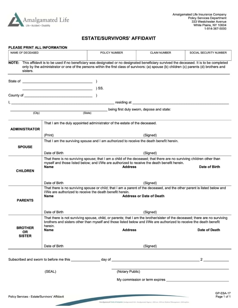Estate-Survivors Affidavit